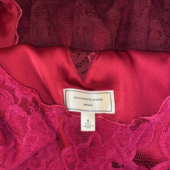 Anthro Moulinette Soeurs Two Toned Red & Hot Pink Lace Slip Dress - Picture 7 of 7